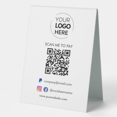 QR Code Scan to Pay  Paypal Payment Business Logo Table Tent Sign