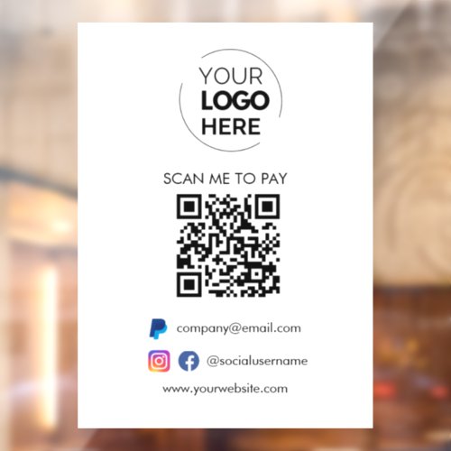 QR Code Scan to Pay  Paypal Payment Business Logo Window Cling