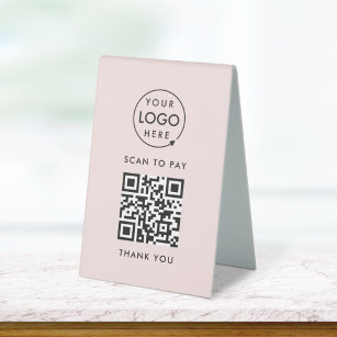 QR Code Scan to Pay   Pink Business Logo Table Tent Sign