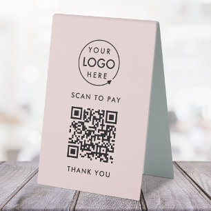 QR Code Scan to Pay   Pink Business Logo Table Tent Sign