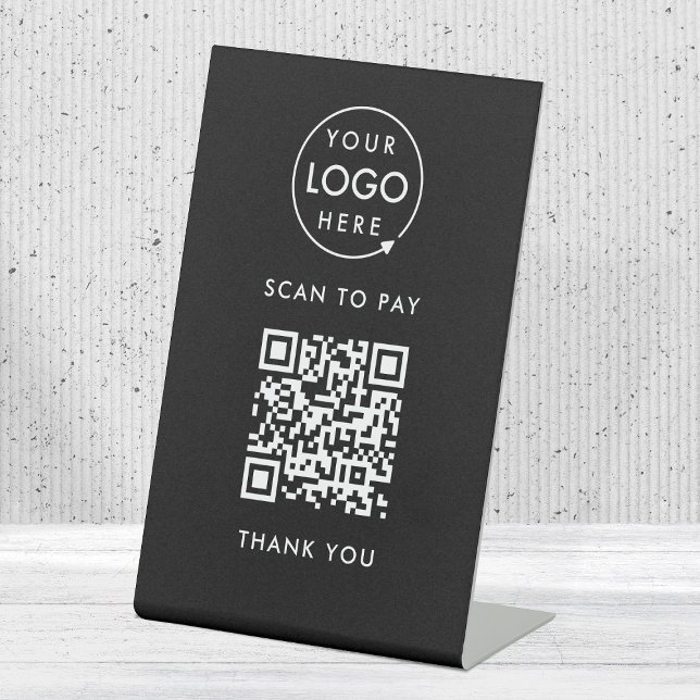 QR Code Scan to Pay Sign | Payment Tabletop Black (Interactive "scan to pay” QR code cash wrap table signs for electronic payment transactions.)