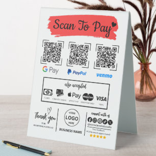 QR Code Scan to Pay Venmo Paypal Google Pay Table Tent