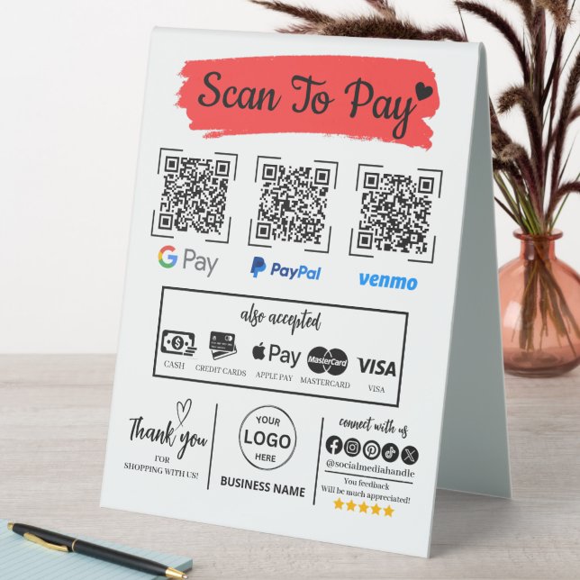 QR Code Scan to Pay Venmo Paypal Google Pay Table Tent (In SItu (Table))