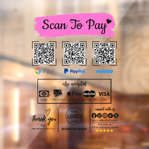 QR Code Scan to Pay Venmo Paypal Google Pay Window Cling