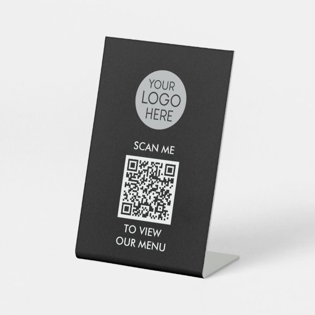 QR Code Scan to View Menu | Custom Business Logo  Pedestal Sign (Front)
