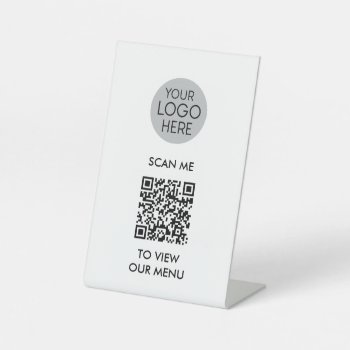 Qr Code Scan To View Menu | Custom Business Logo Pedestal Sign by HasCreations at Zazzle