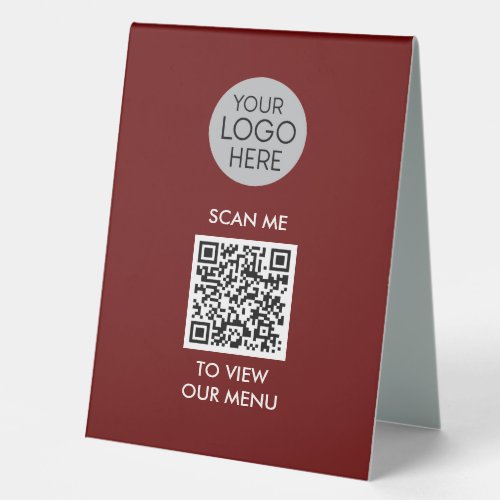 QR Code Scan to View Menu  Custom Business Logo  Table Tent Sign