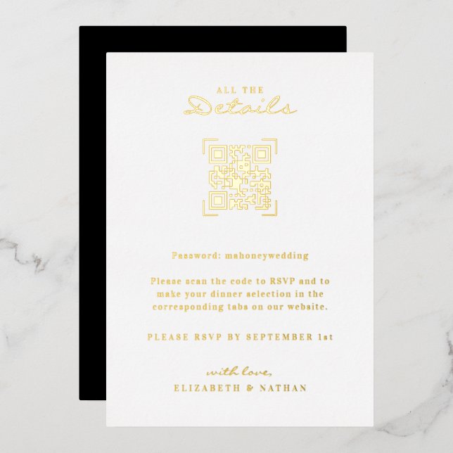 QR Code Scan | Wedding Details Enclosure  Foil Invitation (Front/Back)