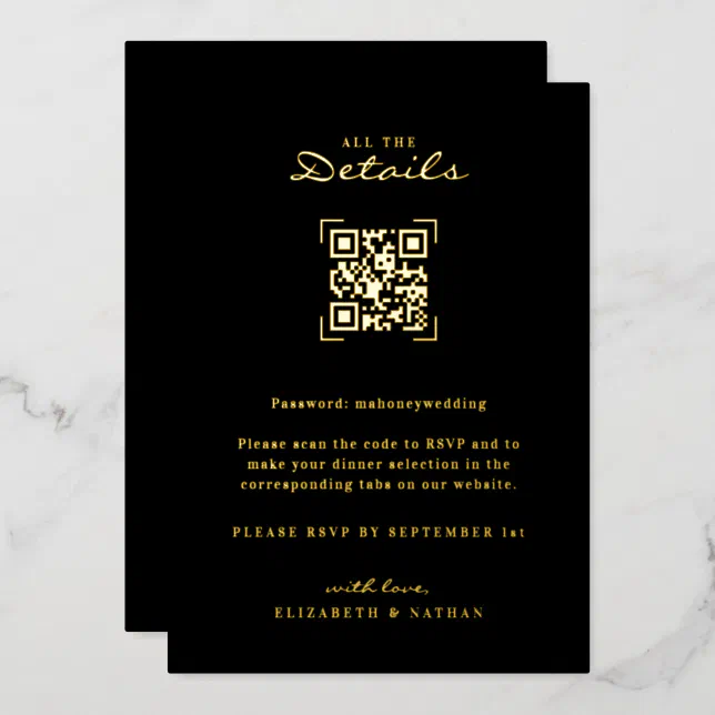 QR Code Scan | Wedding Details Enclosure Foil Invitation | Zazzle