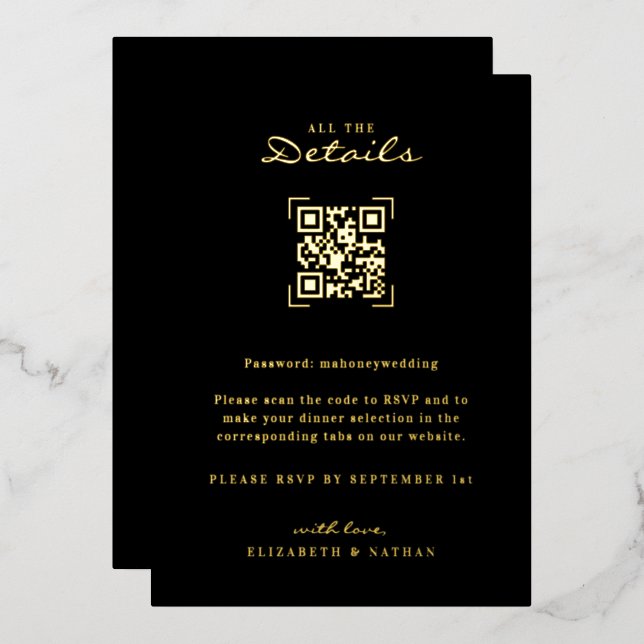 QR Code Scan | Wedding Details Enclosure Foil Invitation (Front/Back)
