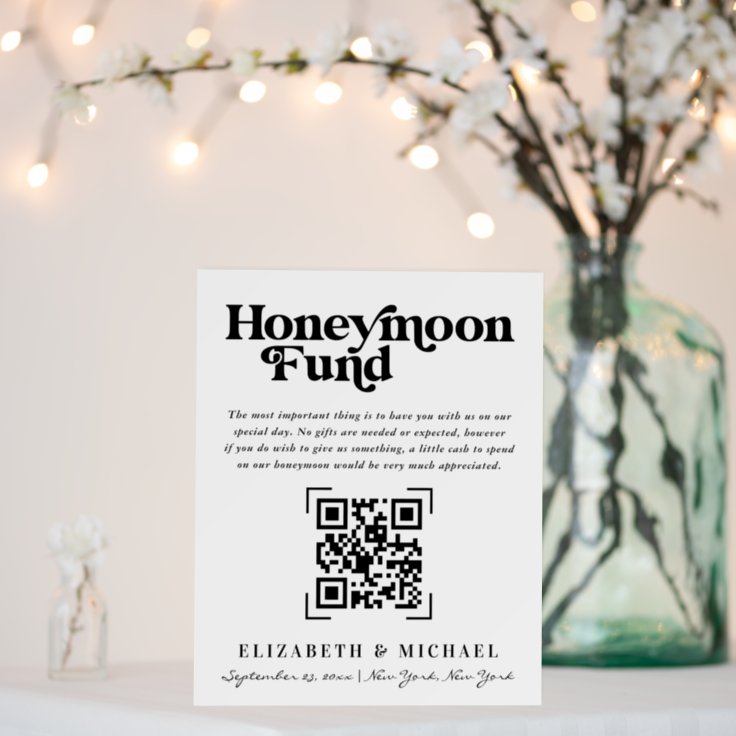 QR Code Scan Wedding | Honeymoon Fund Foam Board | Zazzle