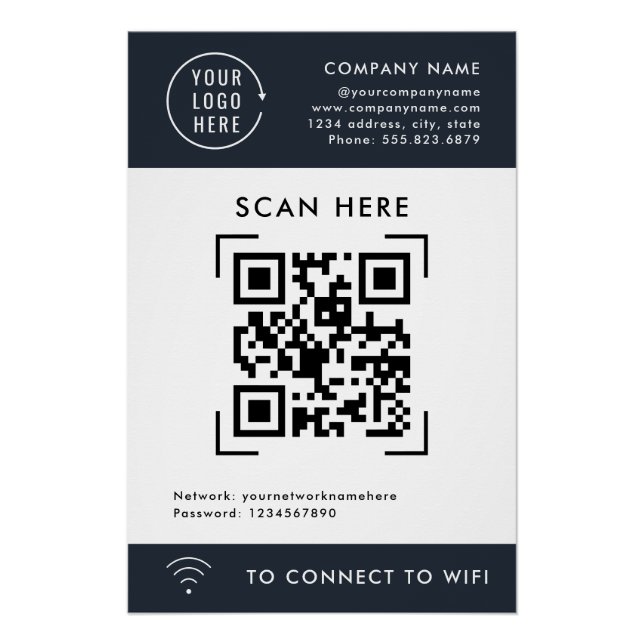 QR Code Scan Wifi | Business Logo Contactless  Poster (Front)