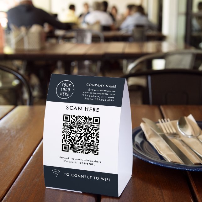 QR Code Scan Wifi | Business Logo Paper Table Tent (Insitu(Restaurant))