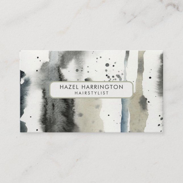 QR Code Scannable Abstract Neutral Watercolor Art Business Card (Front)