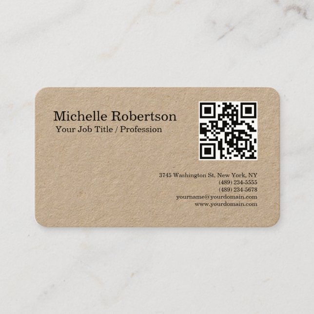 QR Code Scannable Black White Minimalist Kraft Business Card (Front)