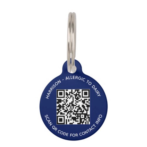 QR Code scannable contactless Info custom navy Pet ID Tag