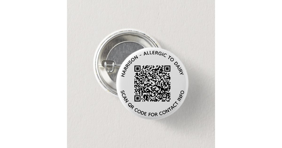 QR Code scannable contactless Info custom text Button | Zazzle