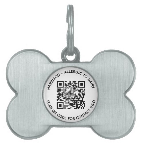 QR Code scannable contactless Info custom text Dog Pet ID Tag