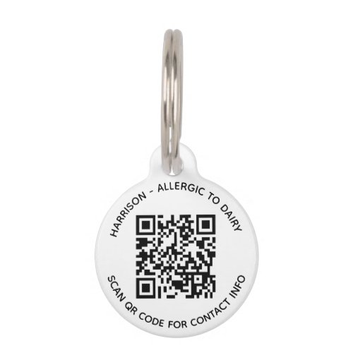 QR Code scannable contactless Info custom text dog Pet ID Tag