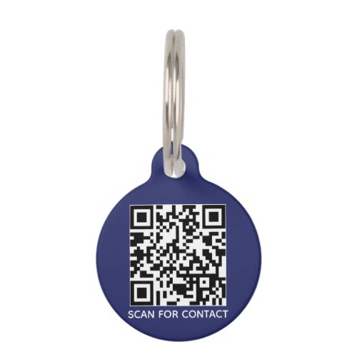 QR Code scannable contactless  Info dog cat navy Pet ID Tag