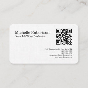 QR Code Scannable Linen Black White Minimalist Business Card