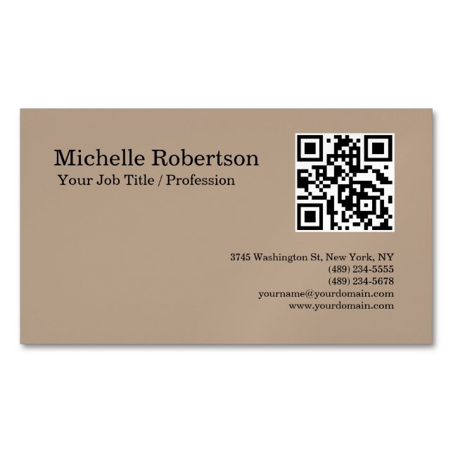 QR Code Scannable Minimalist Customizable Business Card Magnet (Front)