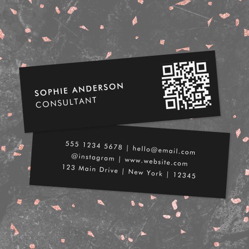 QR Code | Scannable Modern Stylish Trendy Black Mini Business Card