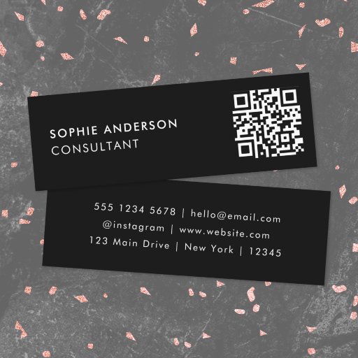 Customizable QR Code | Scannable Modern Stylish Trendy Black Mini Business Card