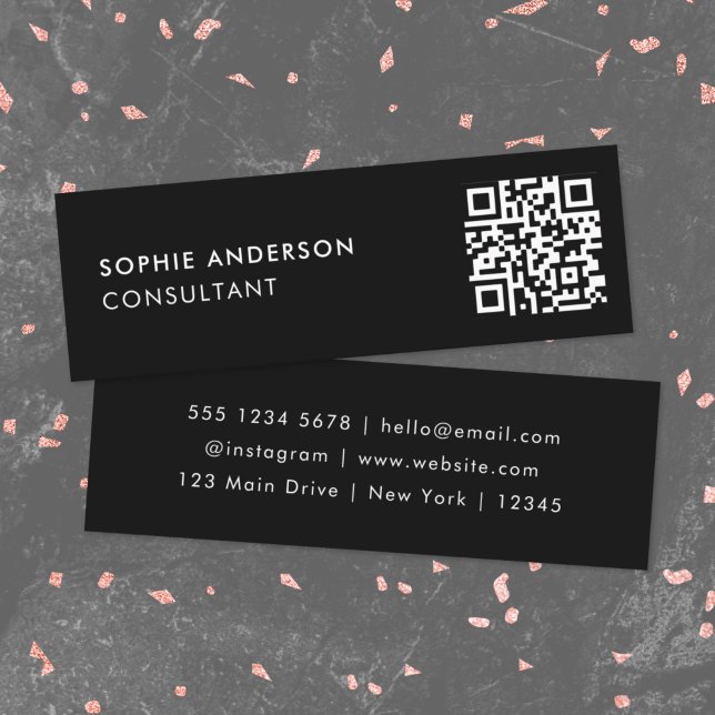 QR Code | Scannable Modern Stylish Trendy Black Mini Business Card (Creator Uploaded)