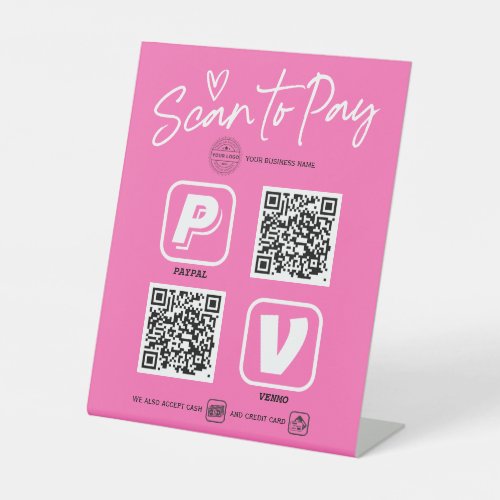 QR Code scannable payment options Modern Hot pink  Pedestal Sign