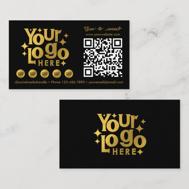 QR Code Scannable Social Media Gold Business Logo Business Card (Front/Back)