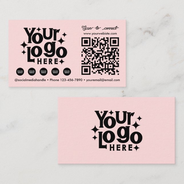 QR Code Scannable Social Media Pink Business Logo Business Card (Front/Back)