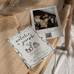 QR Code Scribble Hand Drawn Written Photo Wedding Invitation