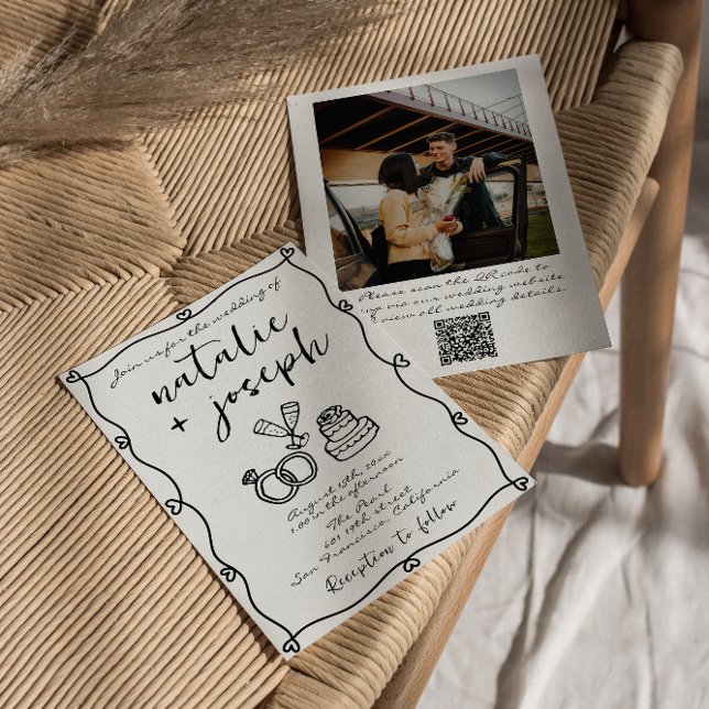 QR Code Scribble Hand Drawn Written Photo Wedding Invitation (Creator Uploaded)