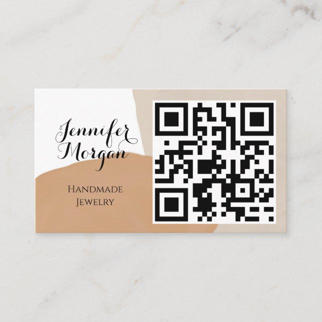 QR Code Script Pampas Sand Boho Handmade Jewelry Business Card (Front)