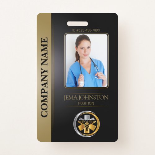 QR Code Security ID Black  Gold Employee Photo Badge