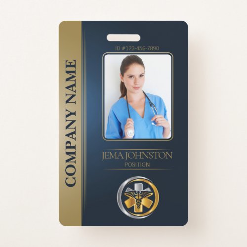 QR Code Security ID Blue  Gold Employee Photo Badge