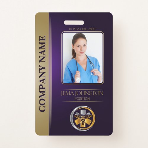 QR Code Security ID Purple  Gold Employee Photo Badge