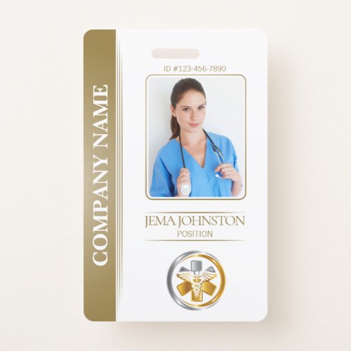 QR Code Security ID White  Gold Employee Photo Badge