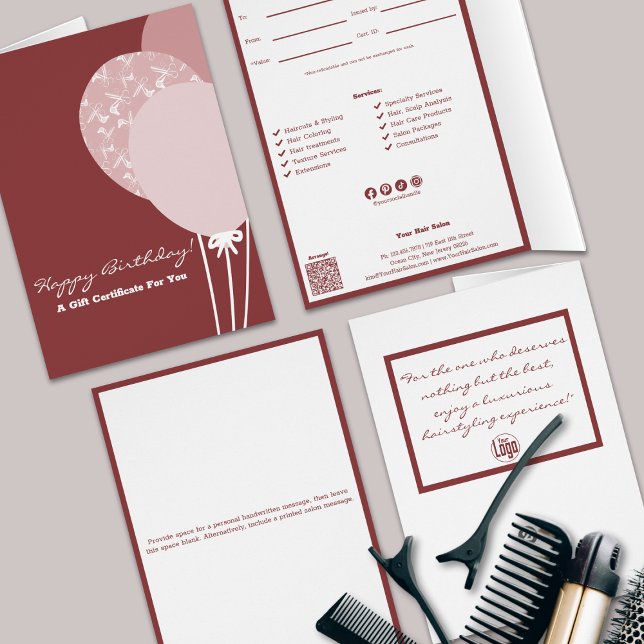 QR Code Services Happy Birthday Gift Certificate (QR Code Services Happy Birthday Gift Certificate, Smoky Topaz and White, Small  Business)