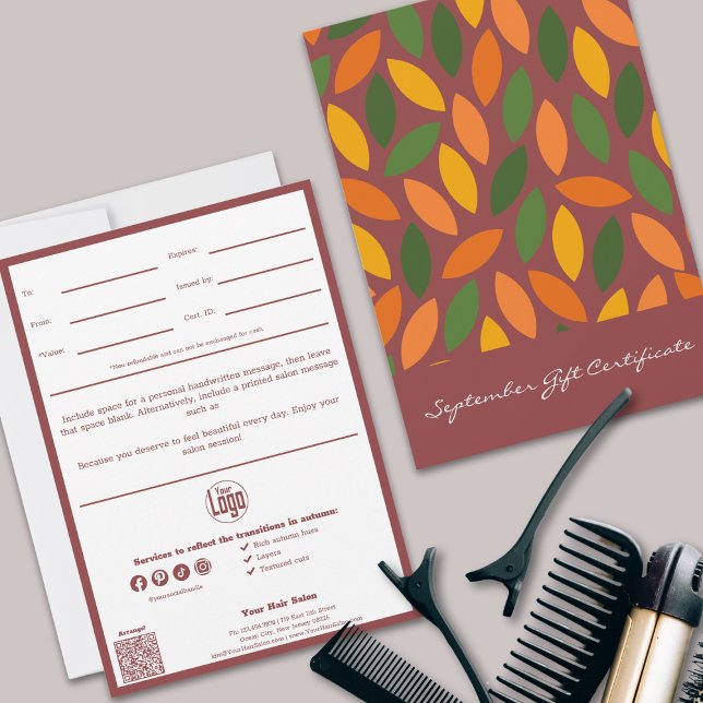 QR Code Services Note September Gift Certificate (QR Code Services Note September Gift Certificate, Colorful Autumn Leaves)
