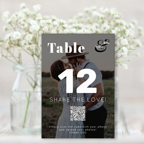 QR CODE share the love modern photo wedding Table Number