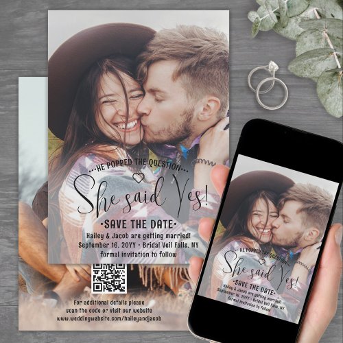 QR Code She Said Yes Wedding Engagement 2 Photo Save The Date