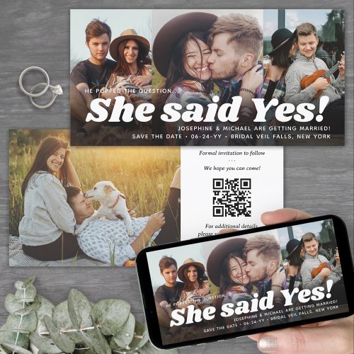 QR Code She Said Yes Wedding Engagement 4 Photo Save The Date