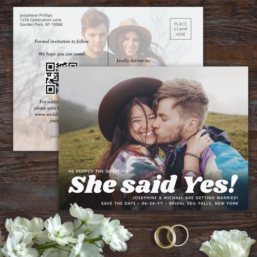 QR Code She Said Yes Wedding Save the Date Photo Announcement Postcard