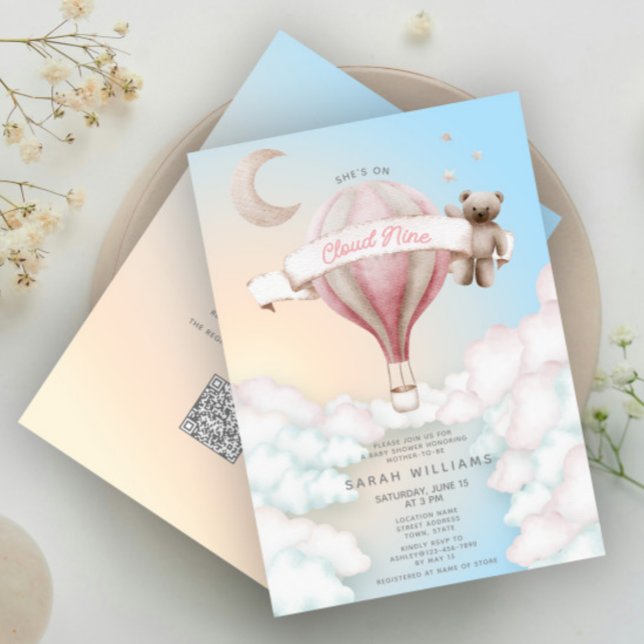 QR Code She's On Cloud Nine Dreamy Baby Shower Invitation (Creator Uploaded)