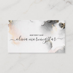 QR Code Sig Black Gold Blush Watercolor Agate Business Card
