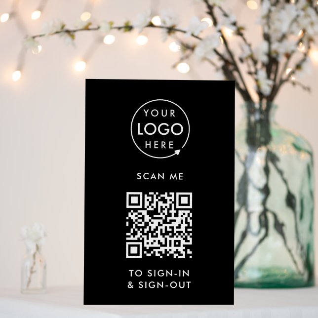 QR Code Sign-In | Black Visitor Employee Reception Foam Board (In Situ (Wedding))