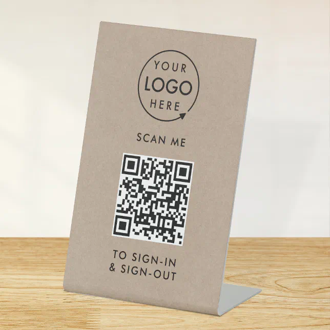 QR Code Sign-In | Rusitc Kraft Visitor Reception Pedestal Sign | Zazzle