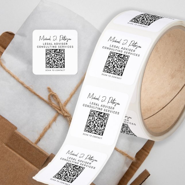 QR code signature name professional services  Square Sticker (Creator Uploaded)